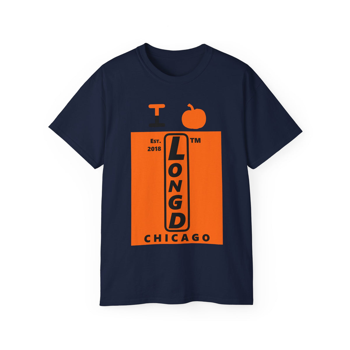 I pumpkin LongD Chicago upright logo positive black on negative orange cotton tee