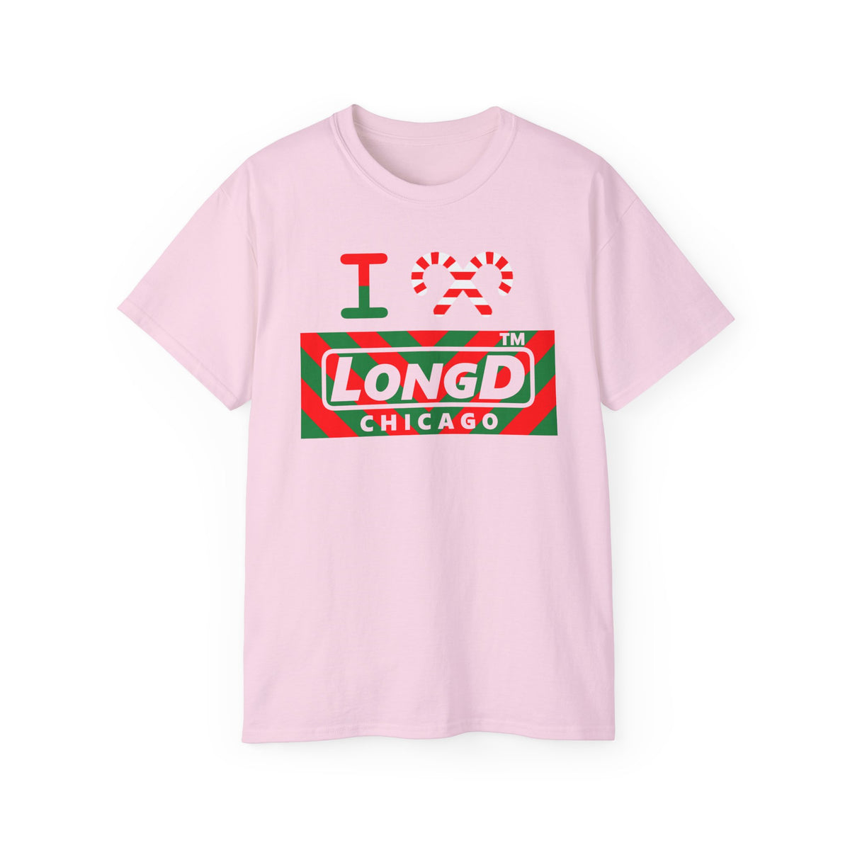 I candy cane LongD Chicago negative downward chevron logo cotton tee