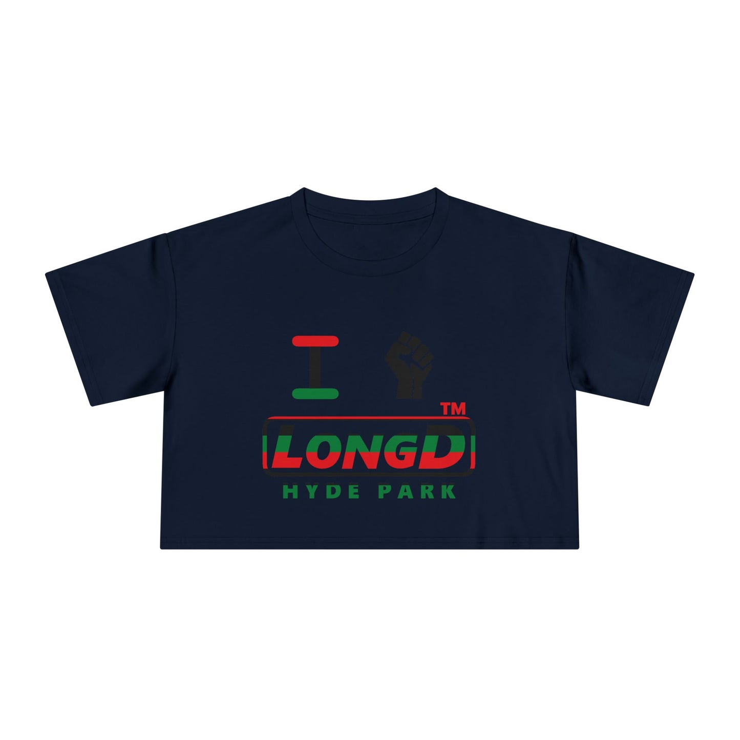 I fist LongD positive horizontal 6-striped Hyde Park logo crop tee