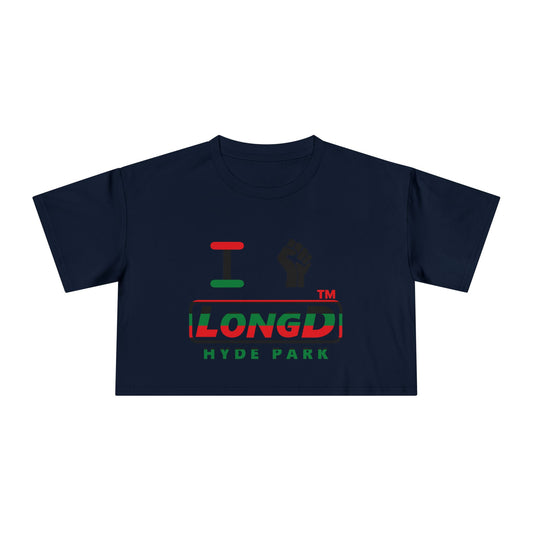 I fist LongD positive horizontal 6-striped Hyde Park logo crop tee
