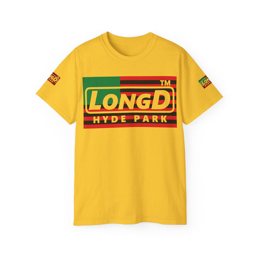LongD negative flag Hyde Park logo 4-print cotton tee (Juneteenth colors)