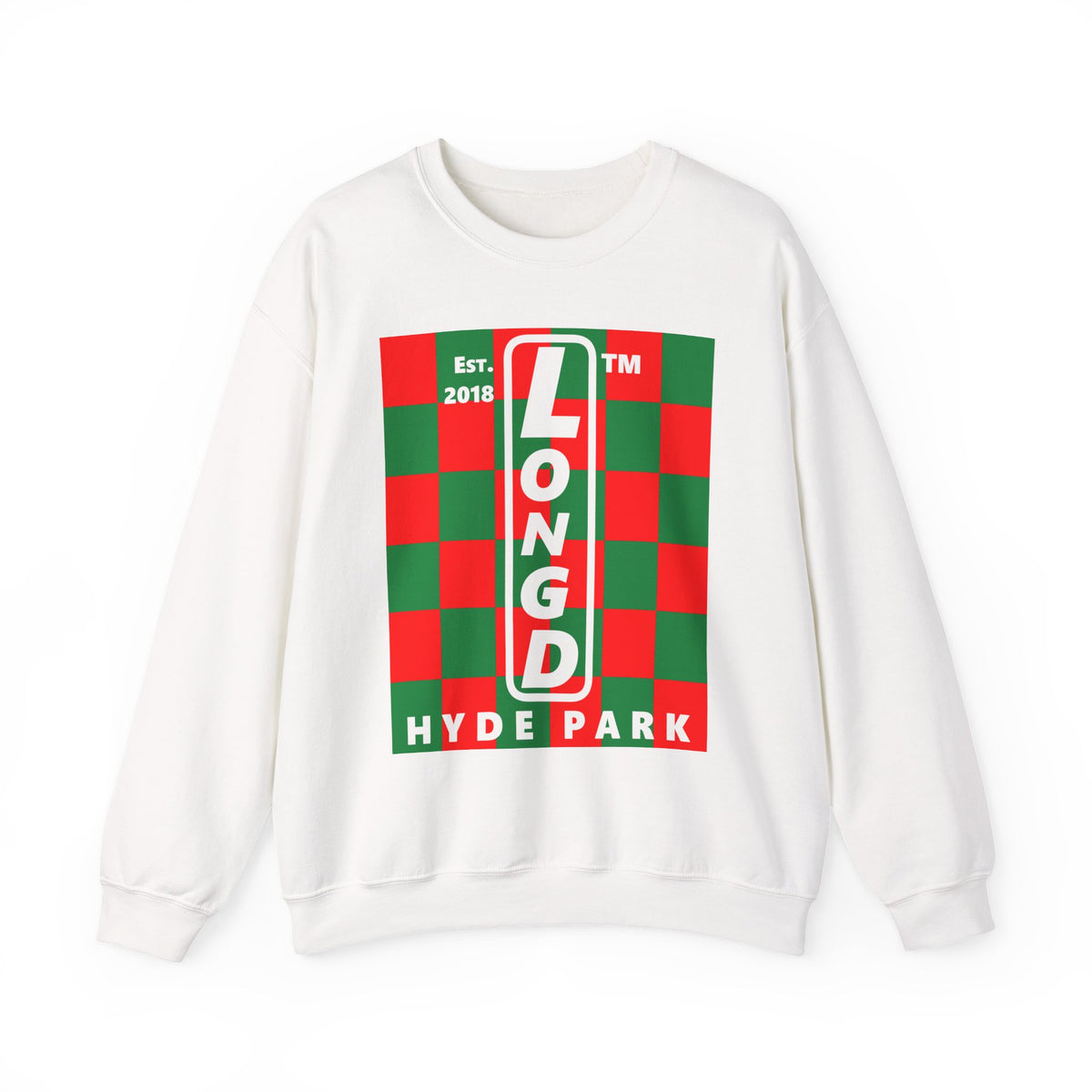 LongD Hyde Park negative upright checkered logo (Xmas colors) crewneck sweatshirt