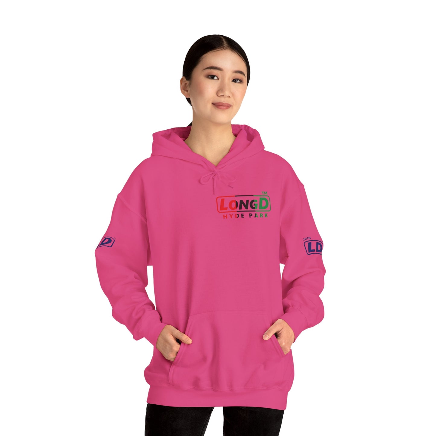 LongD® positive vertical 3-striped 4-print single-breasted Hyde Park logo Hoodie (Juneteenth colors)