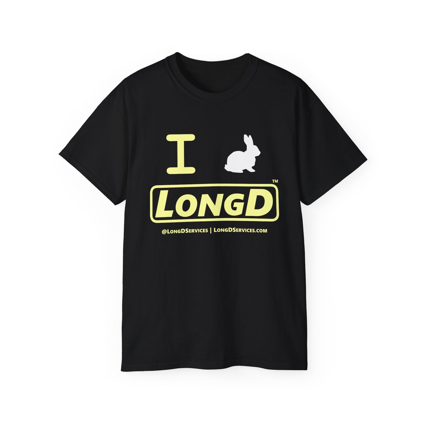 I Bunny LongD® Logo Cotton Tee Easter pastel yellow text (white Easter Bunny)