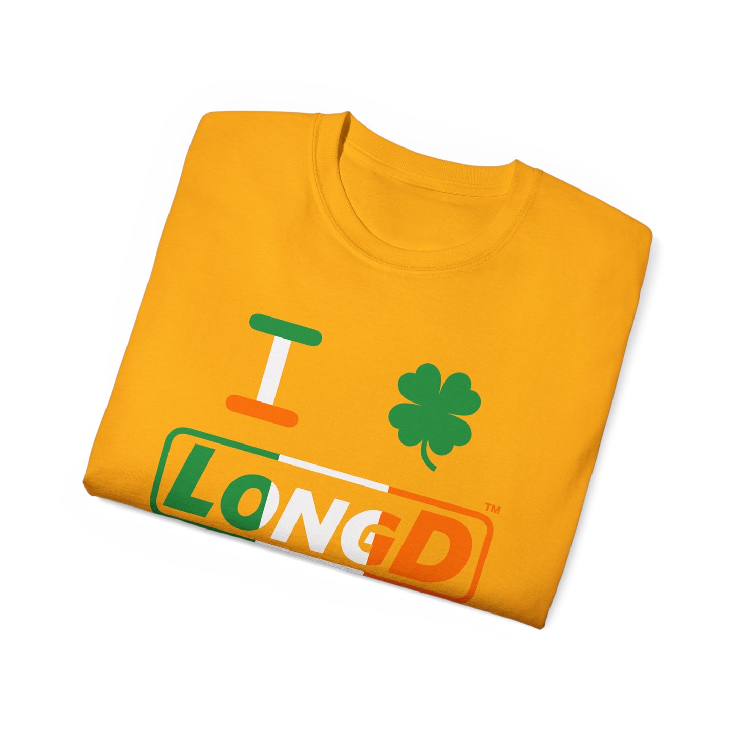 I Clover LongD® Logo Cotton Tee (St. Patrick's Day -Irish Green, White and Irish Orange thirds with 4-leaf clover)