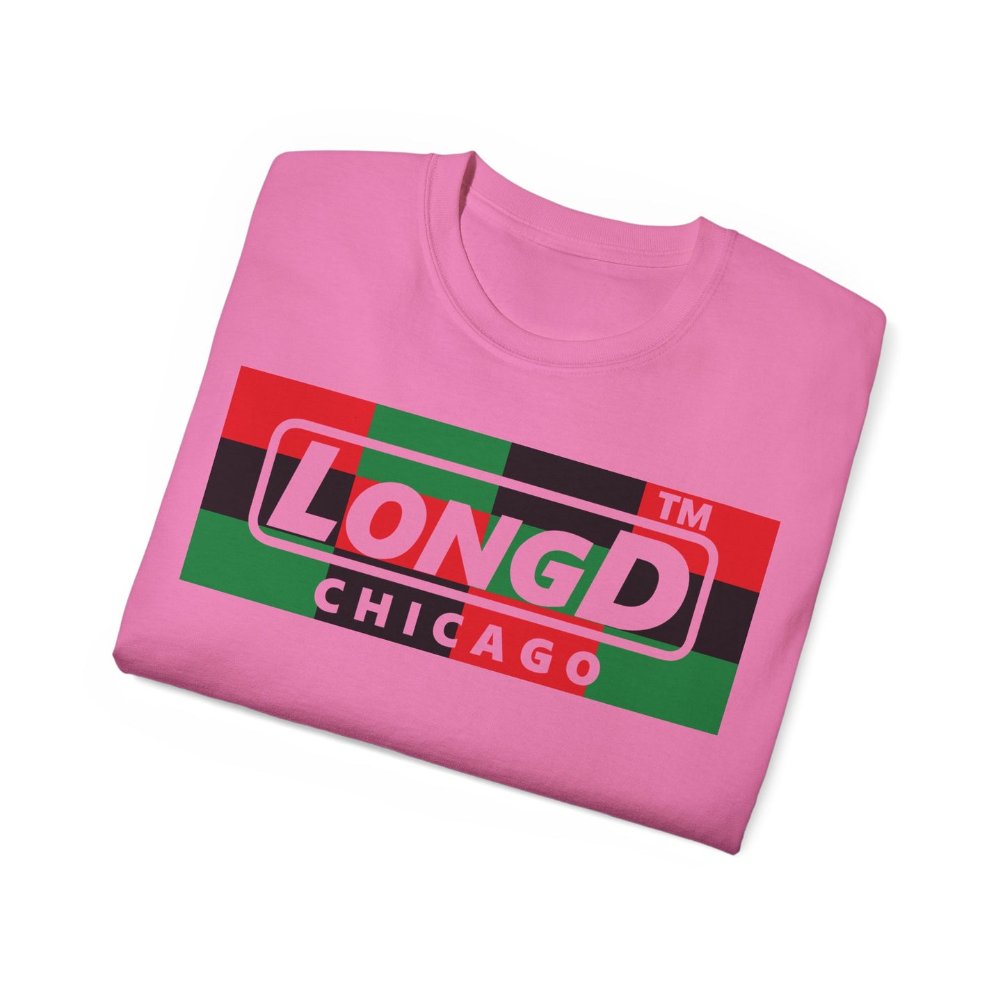 LongD negative 3x4 Chicago logo cotton tee (Juneteenth colors)