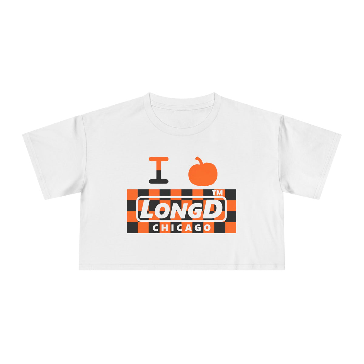 I pumpkin LongD Chicago negative checkered logo crop tee