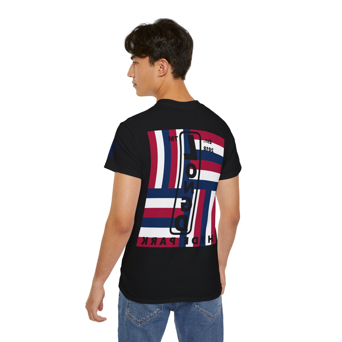 I Burst LongD cotton tee negative windmill 4-print Hyde Park upright logo (Patriotic colors)