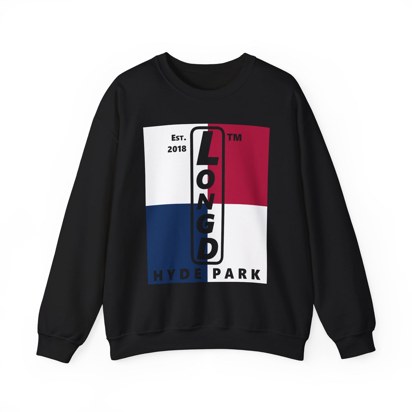 LongD negative quarters Hyde Park upright logo crewneck sweatshirt (patriotic colors)