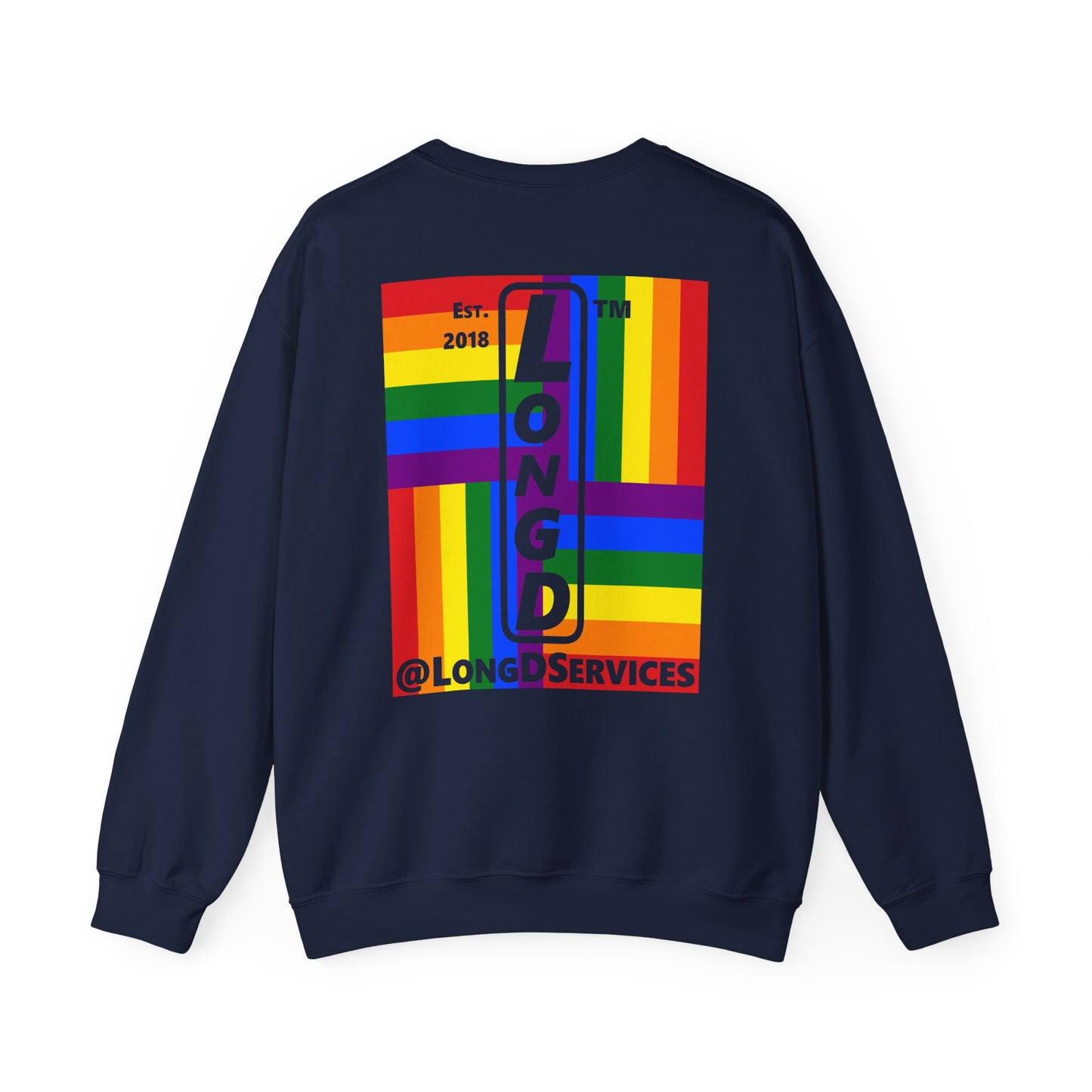 I Luv LongD negative windmill tag upright front-back logo crewneck sweatshirt