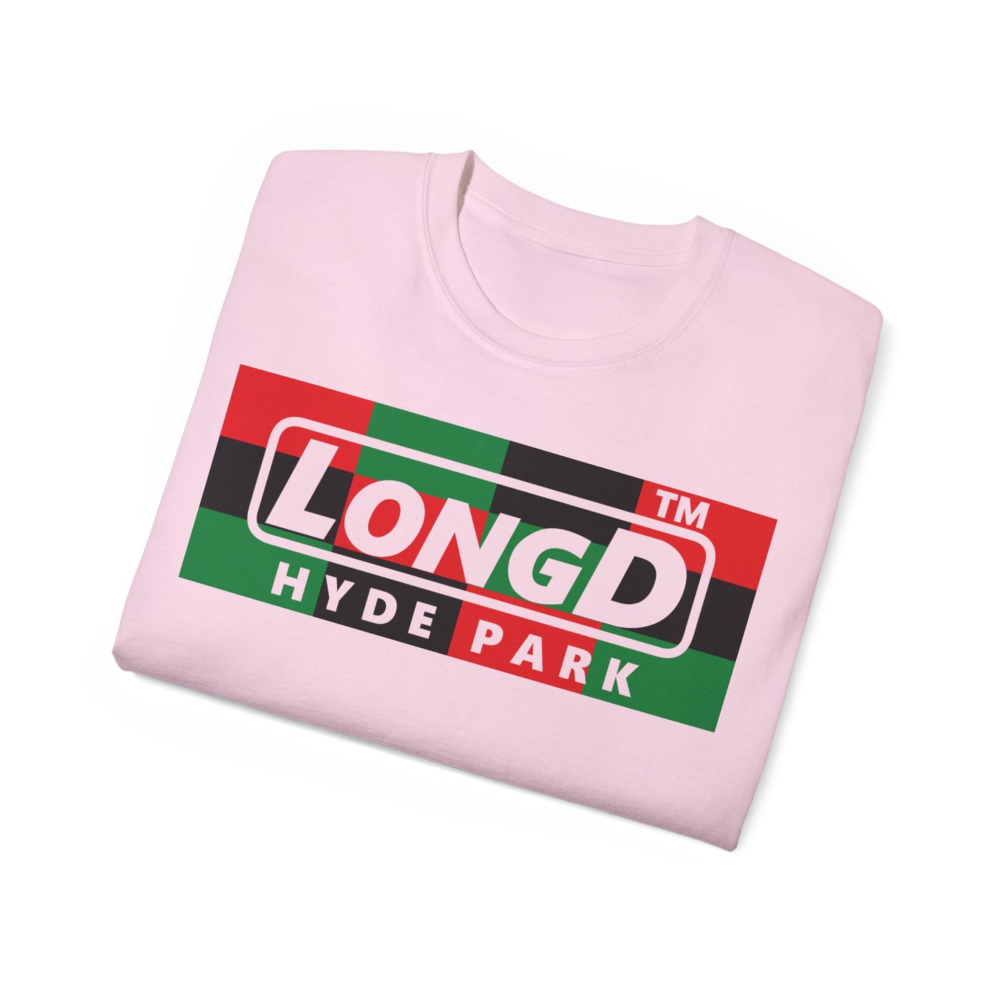 LongD negative 3x4 Hyde Park logo cotton tee (Juneteenth colors)