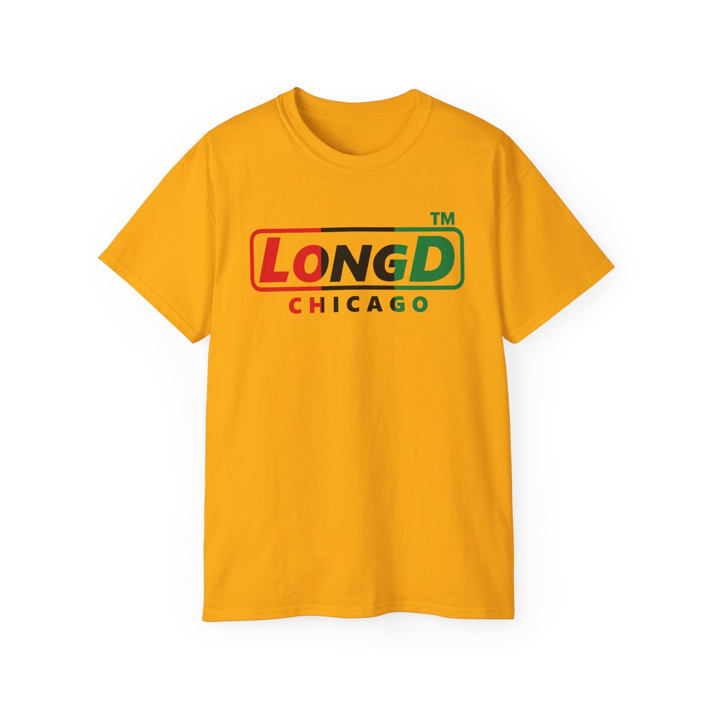 LongD positive vertical 3-striped Chicago logo cotton tee (Juneteenth colors)