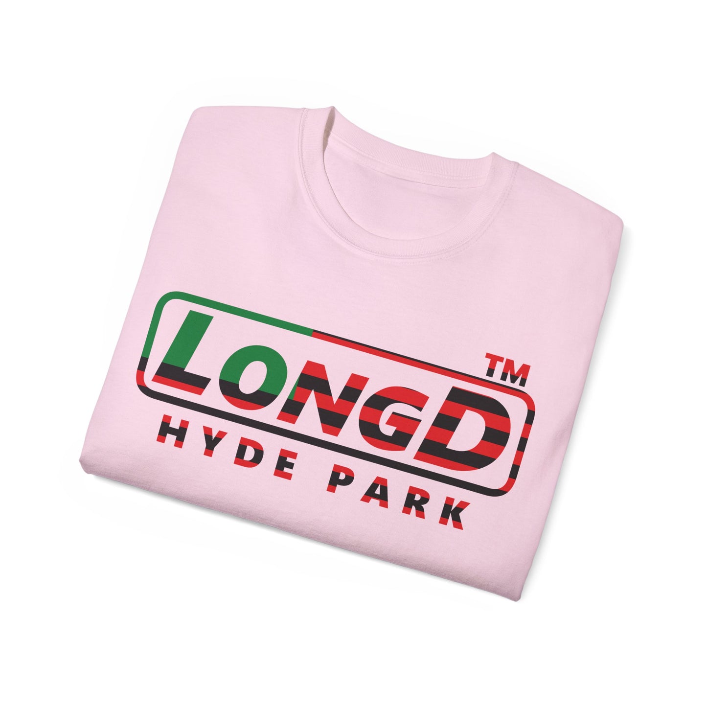 LongD positive flag Hyde Park logo cotton tee (Juneteenth colors)