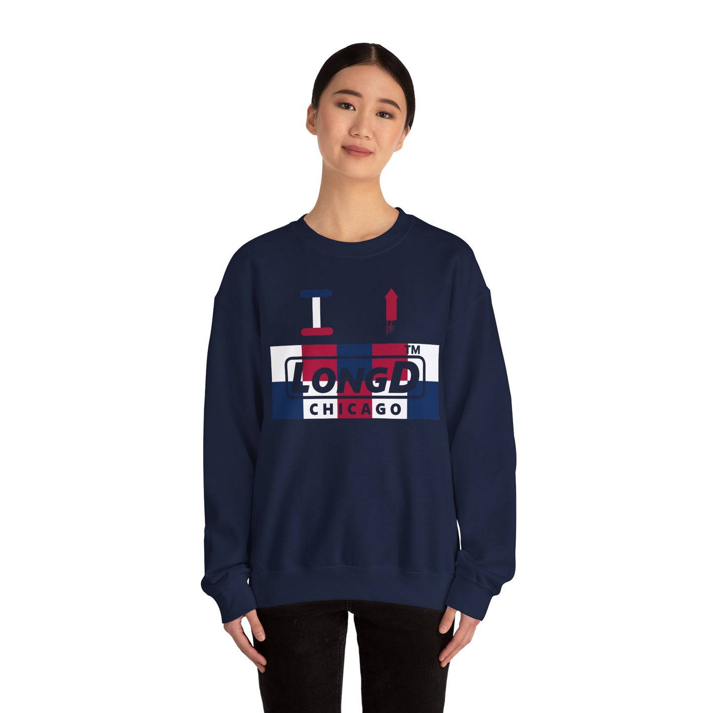 I firecracker LongD negative 2x5 Chicago logo crewneck sweatshirt