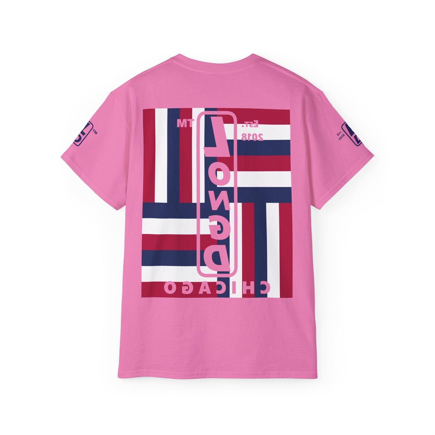 LongD cotton tee negative windmill 4-print Chicago upright logo (Patriotic colors)