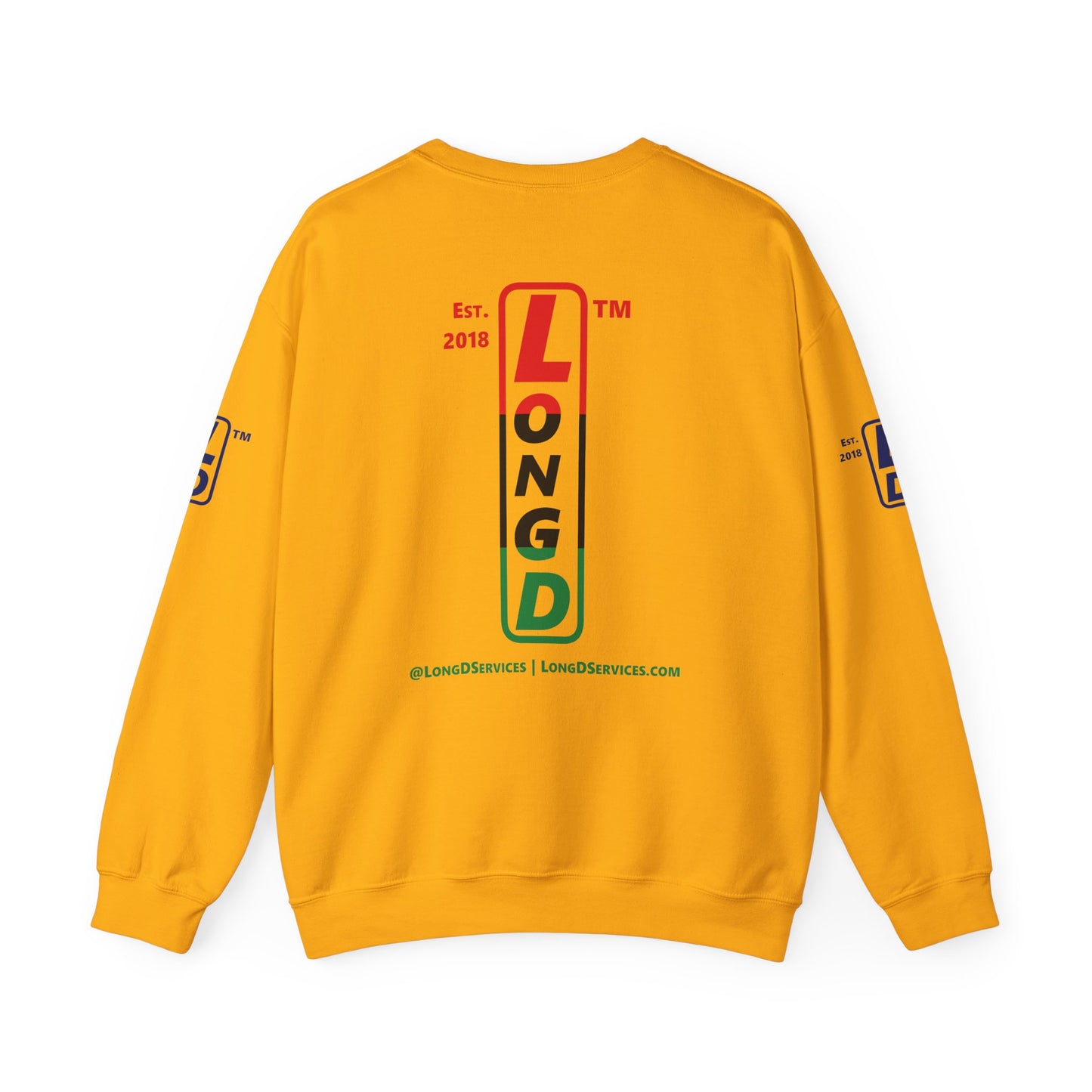 I Fist LongD positive horizontal 3-striped tag-domain upright 4-print logo crewneck sweatshirt