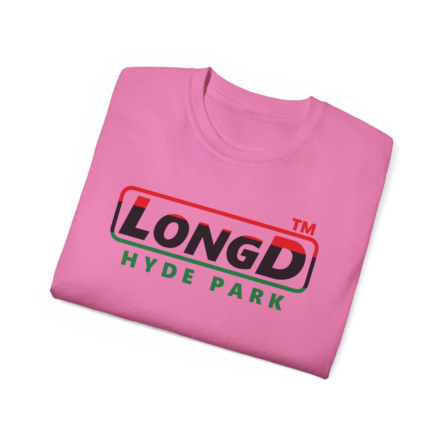 LongD positive horizontal 3-striped Hyde Park logo cotton tee (Juneteenth colors)
