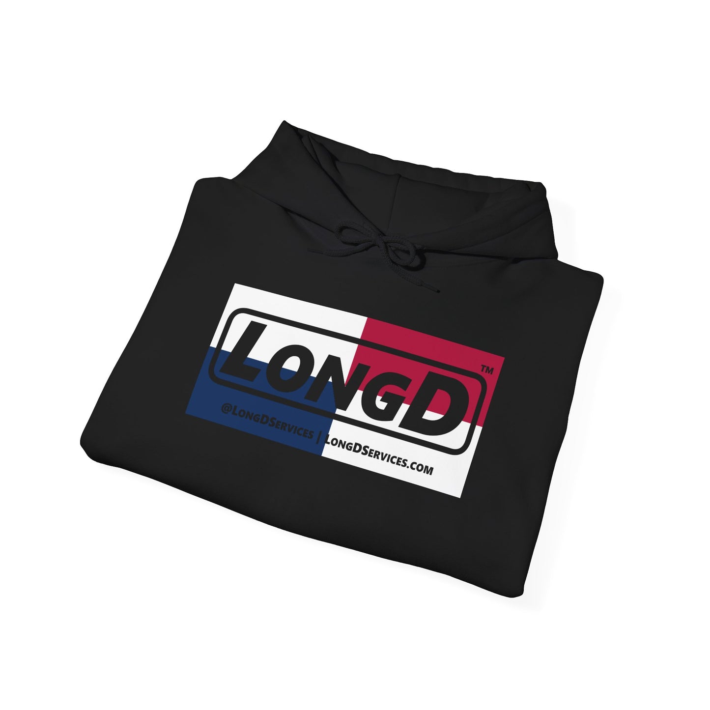 LongD® Logo Hoodie red, white and blue negative quarters