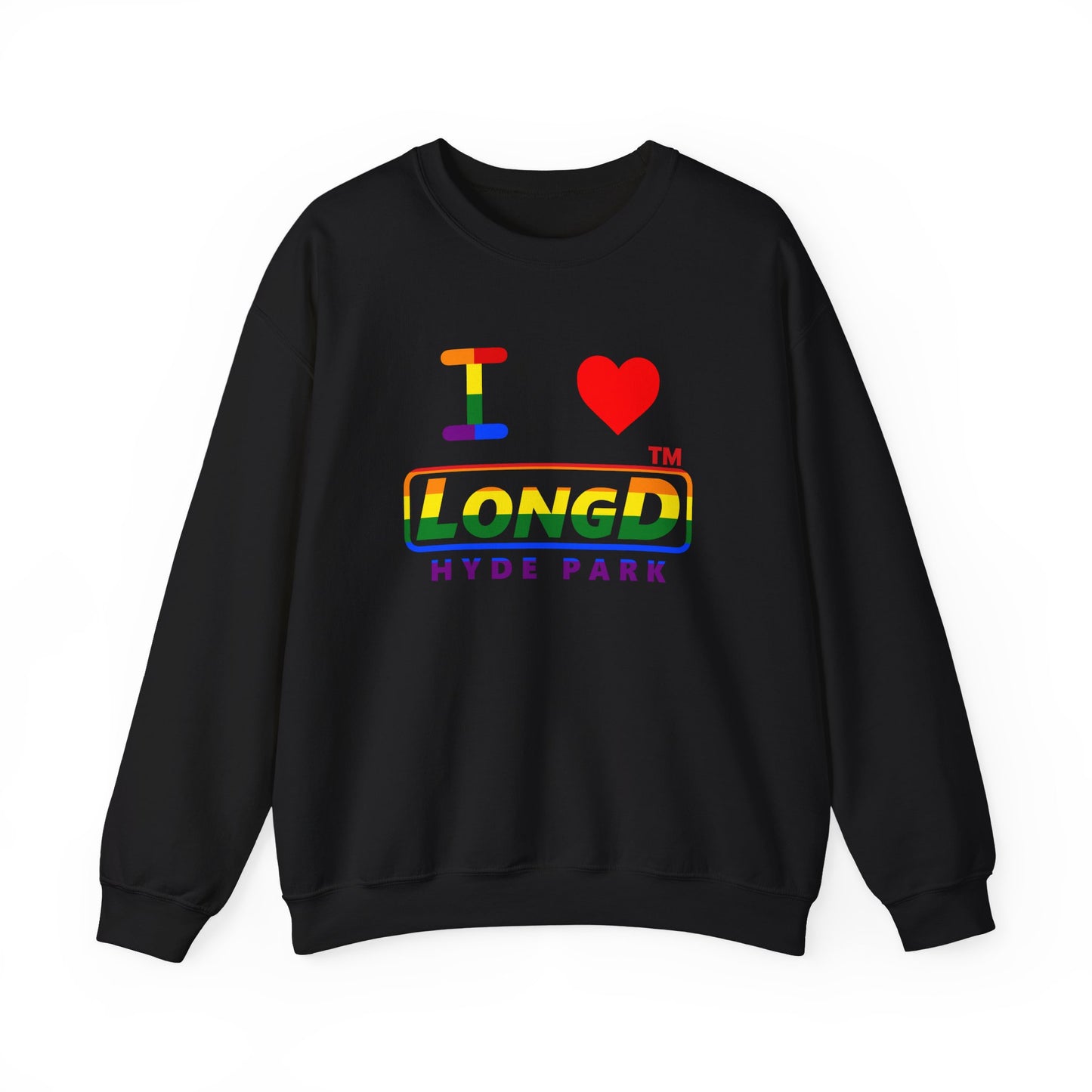 I Luv LongD positive horizontal striped Hyde Park logo crewneck sweatshirt (Pride colors)