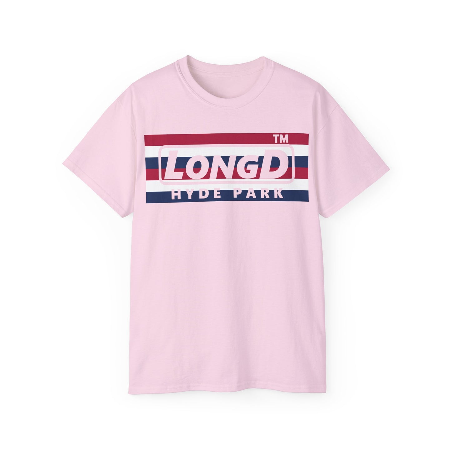 LongD negative horizontal 6-striped Hyde Park logo cotton tee (patriotic colors)