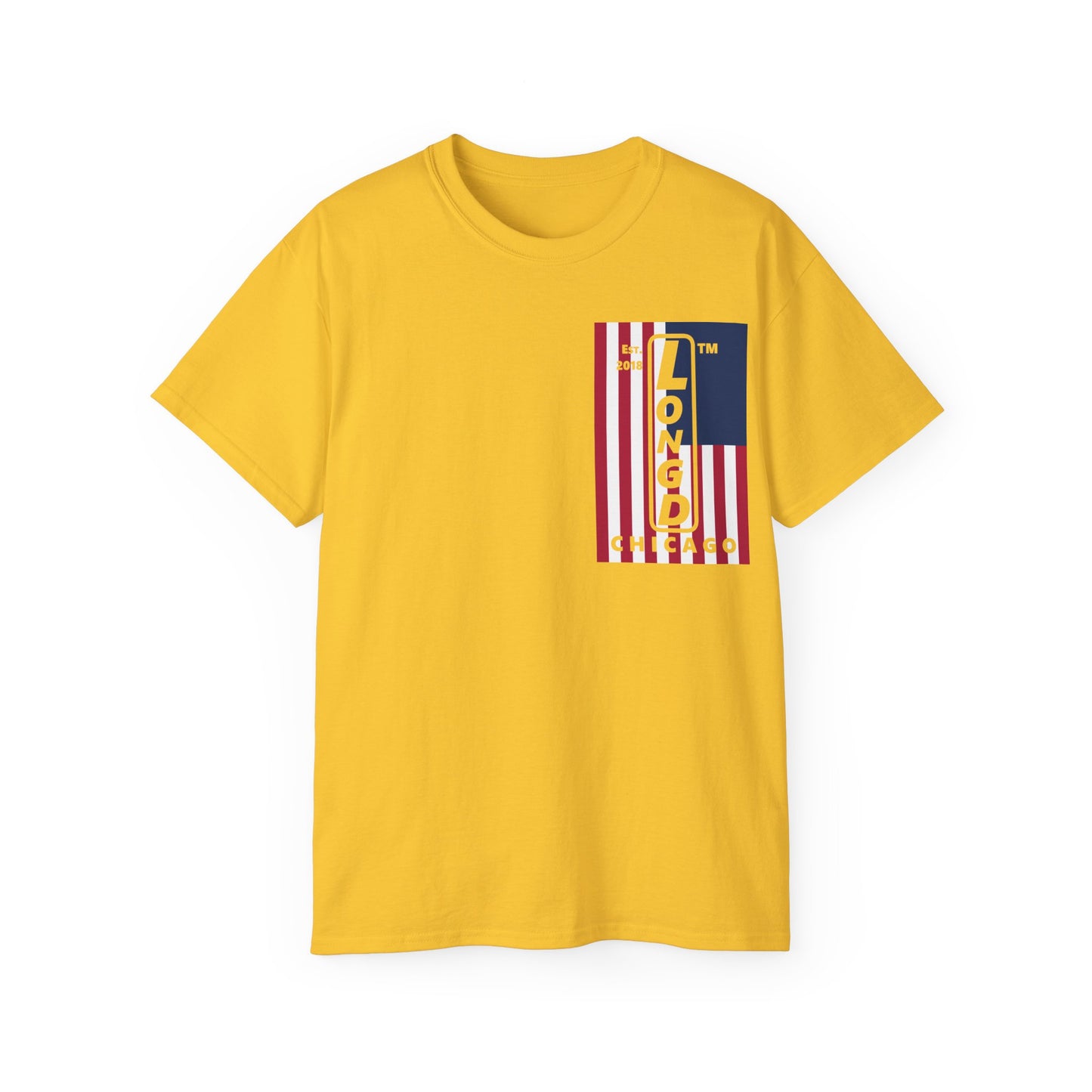 LongD cotton tee negative cropped flag single-breasted front-back Chicago upright logo (Patriotic colors)