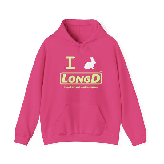 I Bunny LongD® Logo Hoodie Pastel green text (White Easter Bunny)