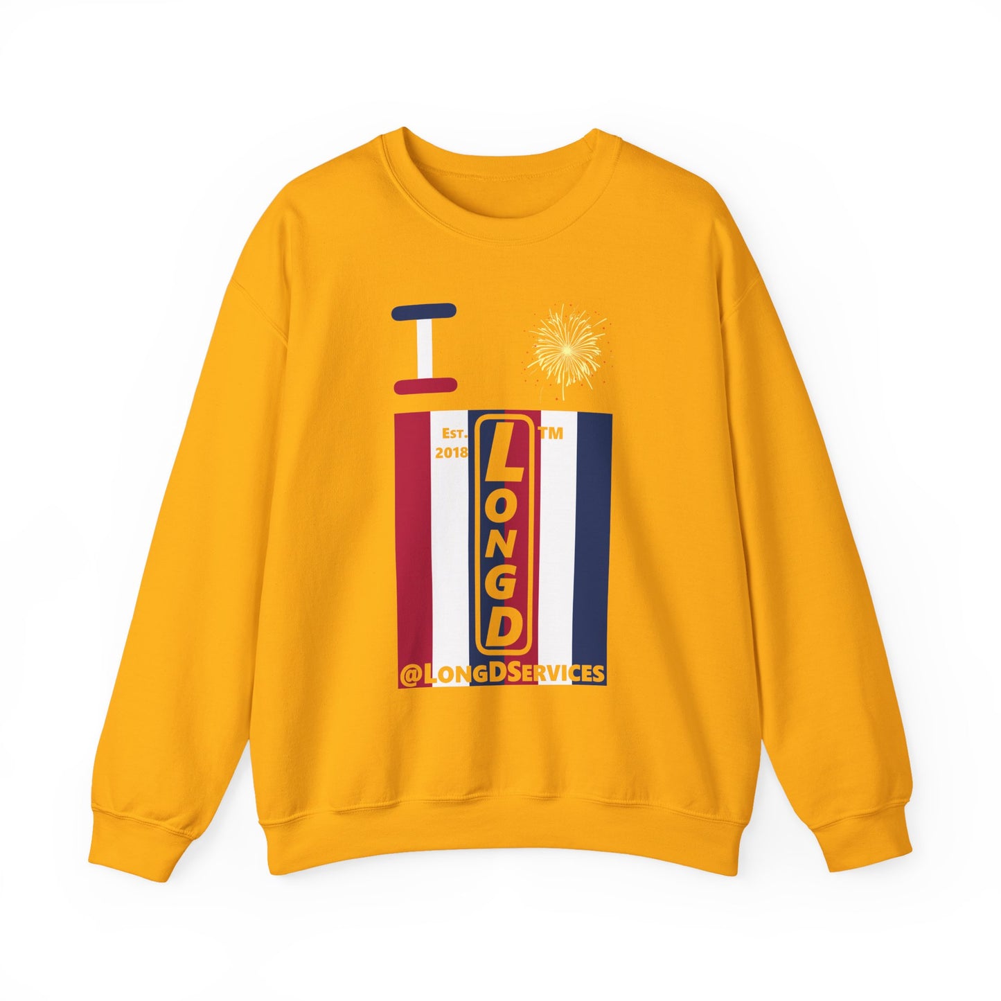 I Burst LongD negative vertical 6-striped tag upright logo crewneck sweatshirt