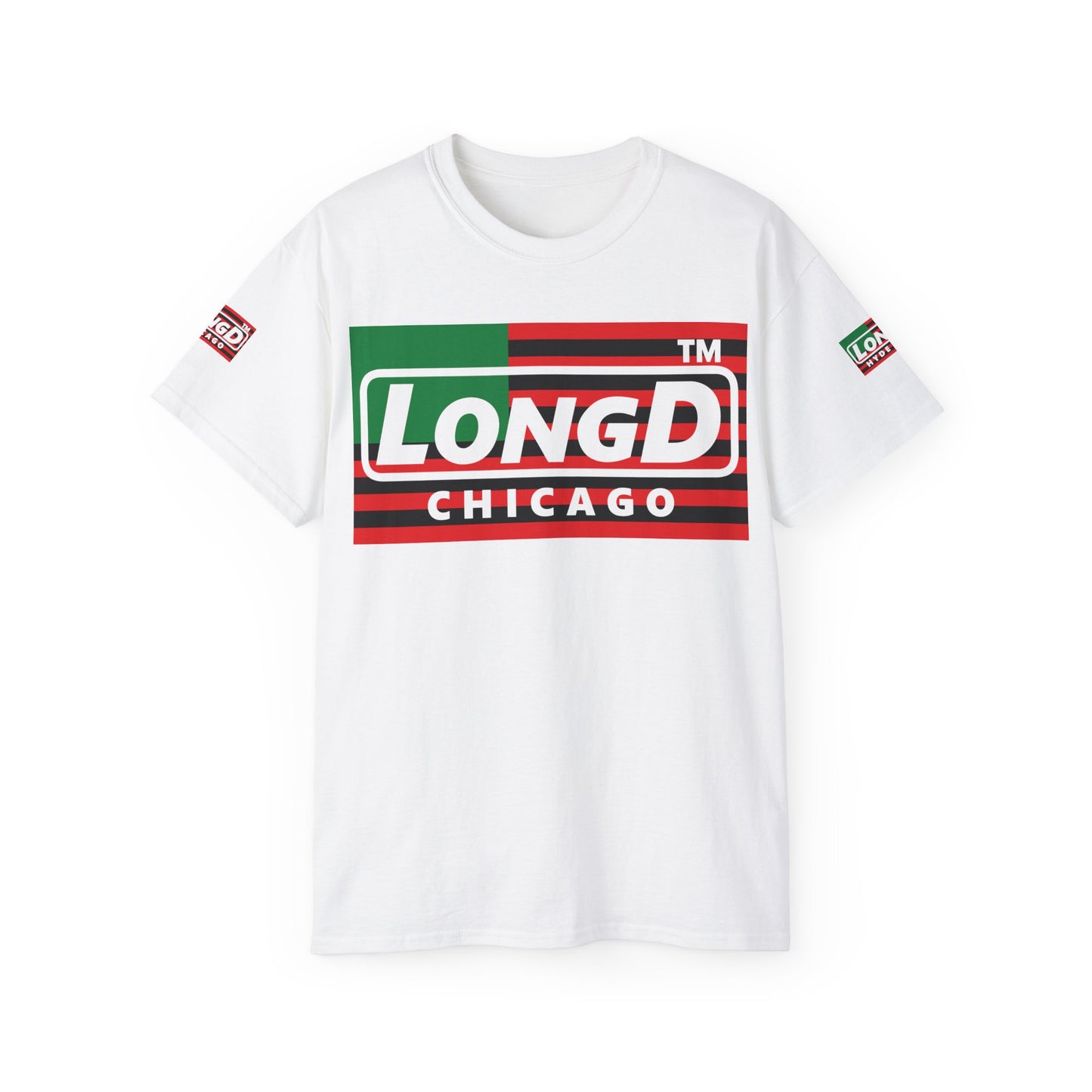 LongD negative flag Chicago logo 4-print cotton tee (Juneteenth colors)