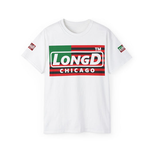 LongD negative flag Chicago logo 4-print cotton tee (Juneteenth colors)