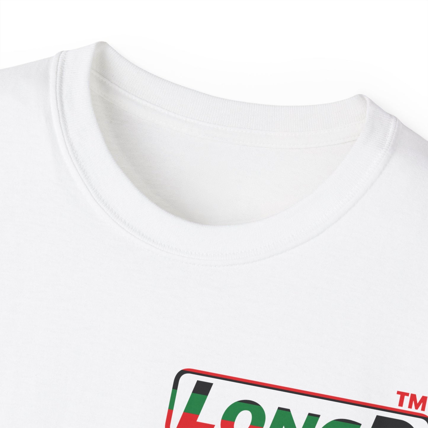 LongD positive horizontal 6-striped Chicago logo single-breasted front-back cotton tee (Juneteenth colors)