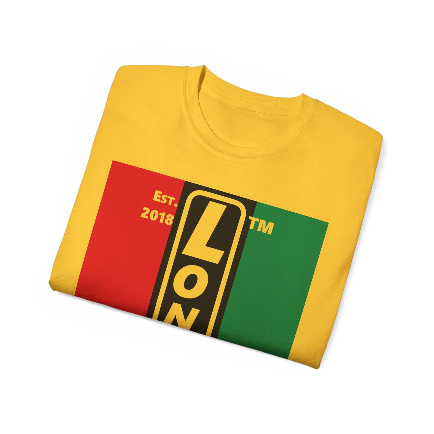 LongD Cotton Tee negative vertical striped Chicago upright logo (Juneteenth colors)