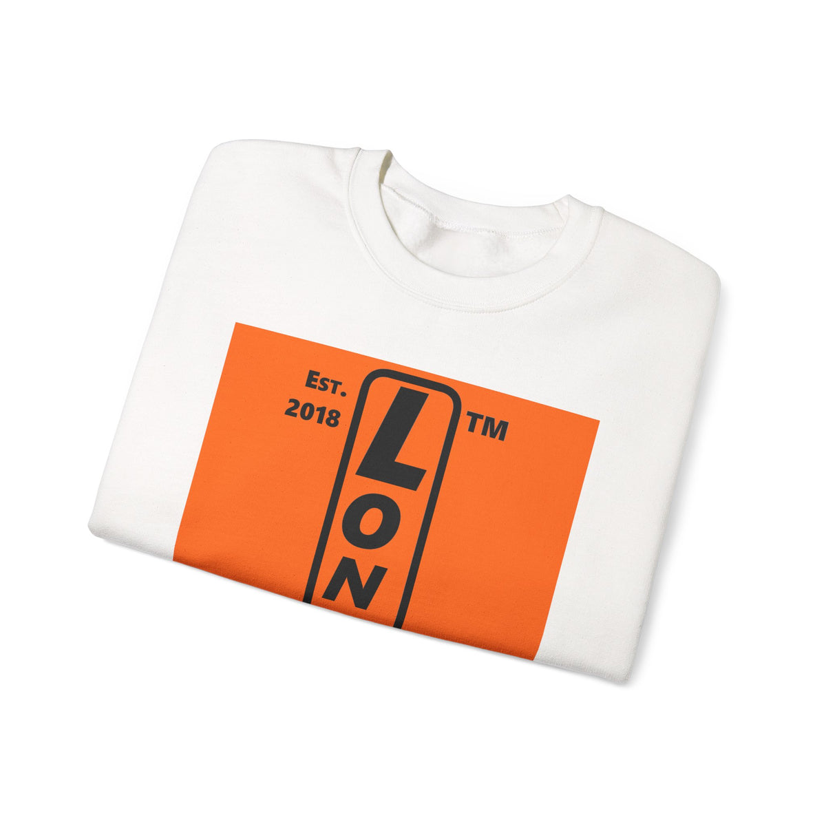 LongD Hyde Park upright logo Black (000000) on orange (FE7518) (Halloween colors) crewneck sweatshirt