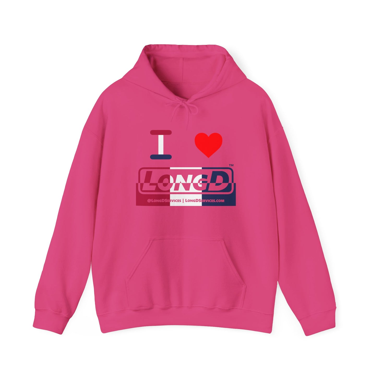I Luv LongD® Logo Hoodie red, white and blue positive top negative bottom thirds