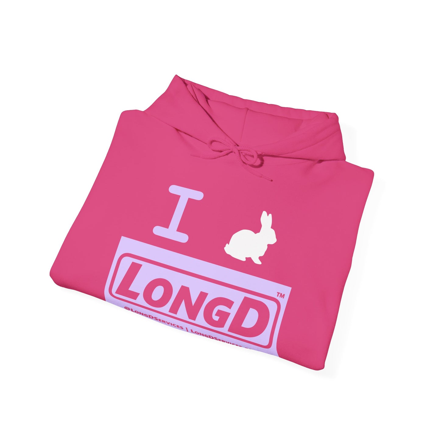 I Bunny LongD® Logo Hoodie Pastel purple negative text (White Easter Bunny)
