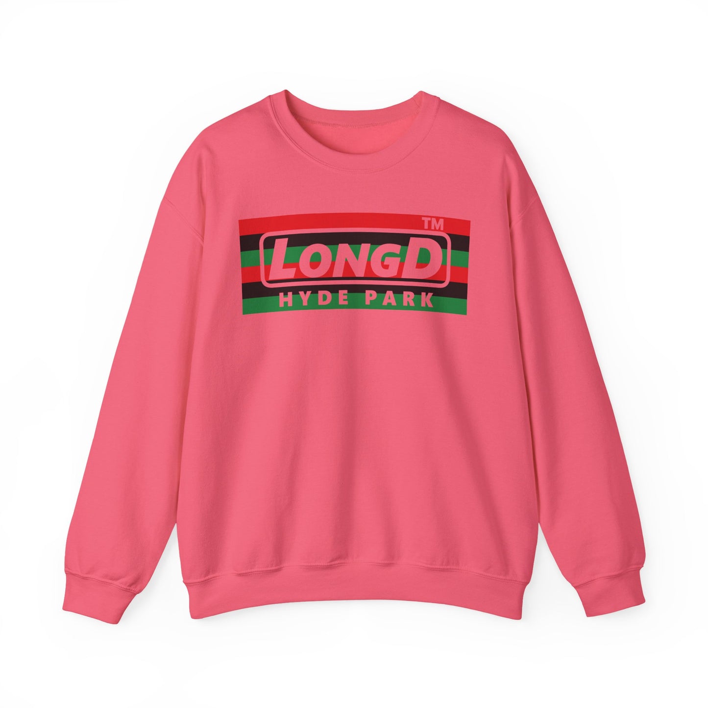 LongD negative horizontal 6-striped Hyde Park logo crewneck sweatshirt (Juneteenth colors)