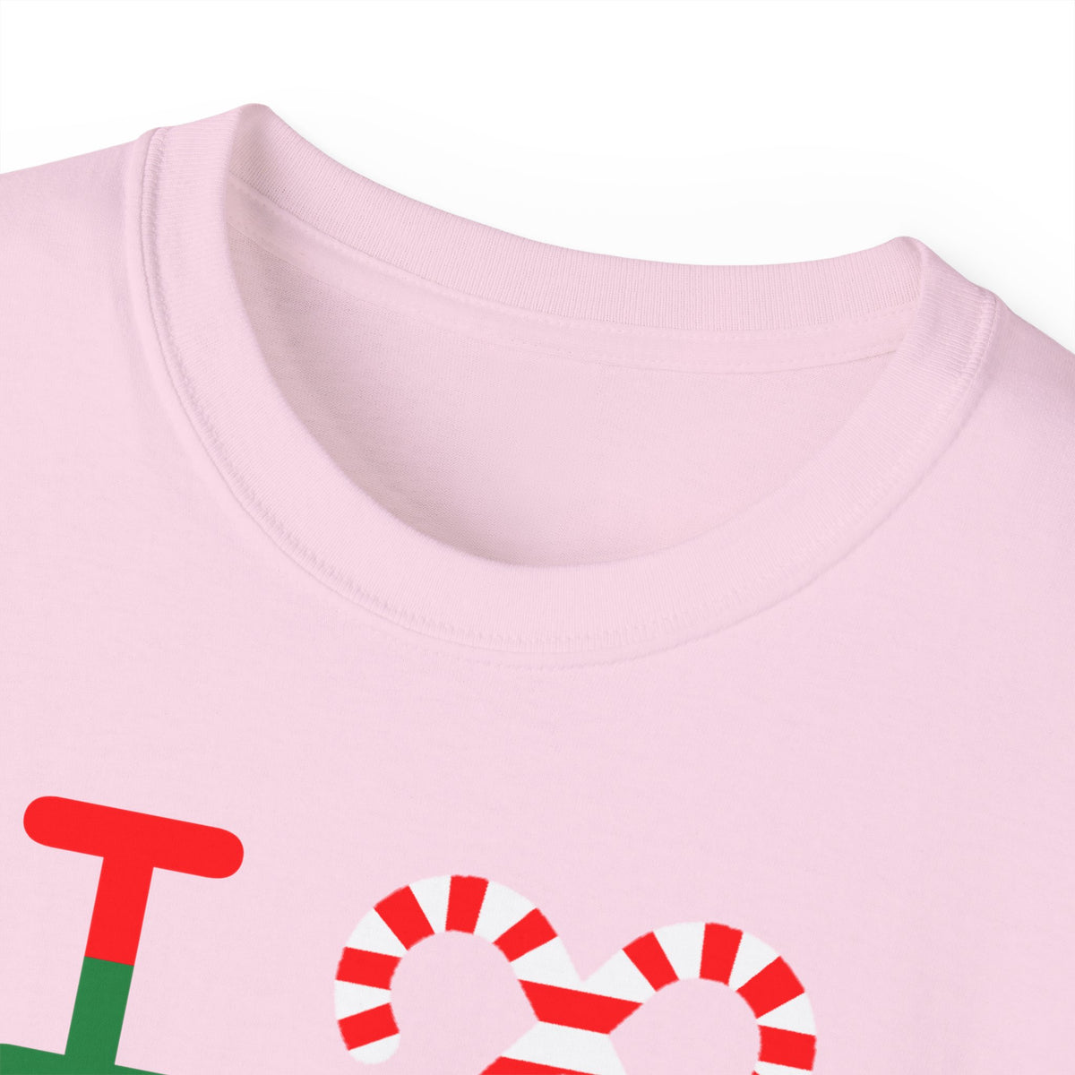 I candy cane LongD Chicago logo positive green on negative red cotton tee