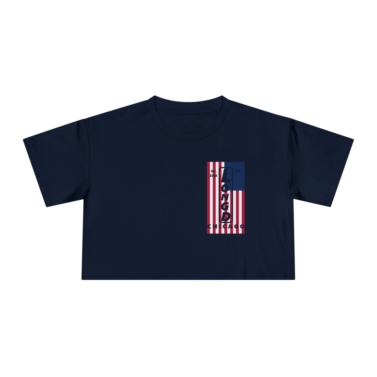 Negative flag upright single-breasted Chicago logo crop tee (Patriotic colors)