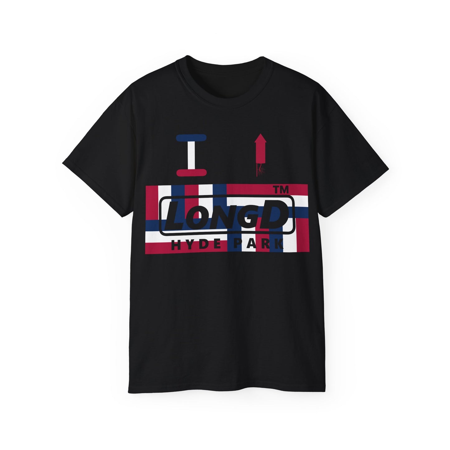 I firecracker LongD negative modified windmill Hyde Park logo cotton tee