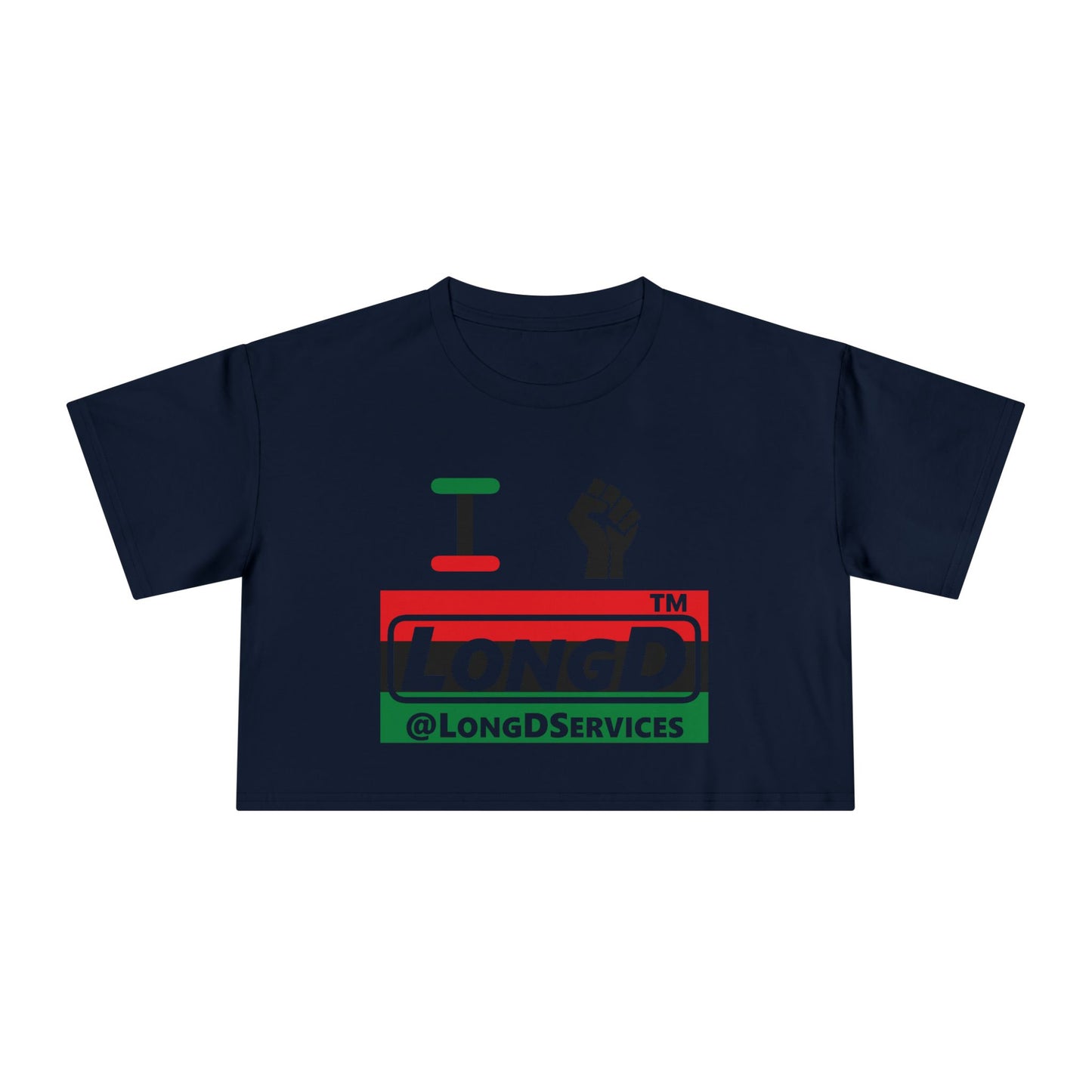 I fist LongD negative horizontal 3-striped tag logo crop tee