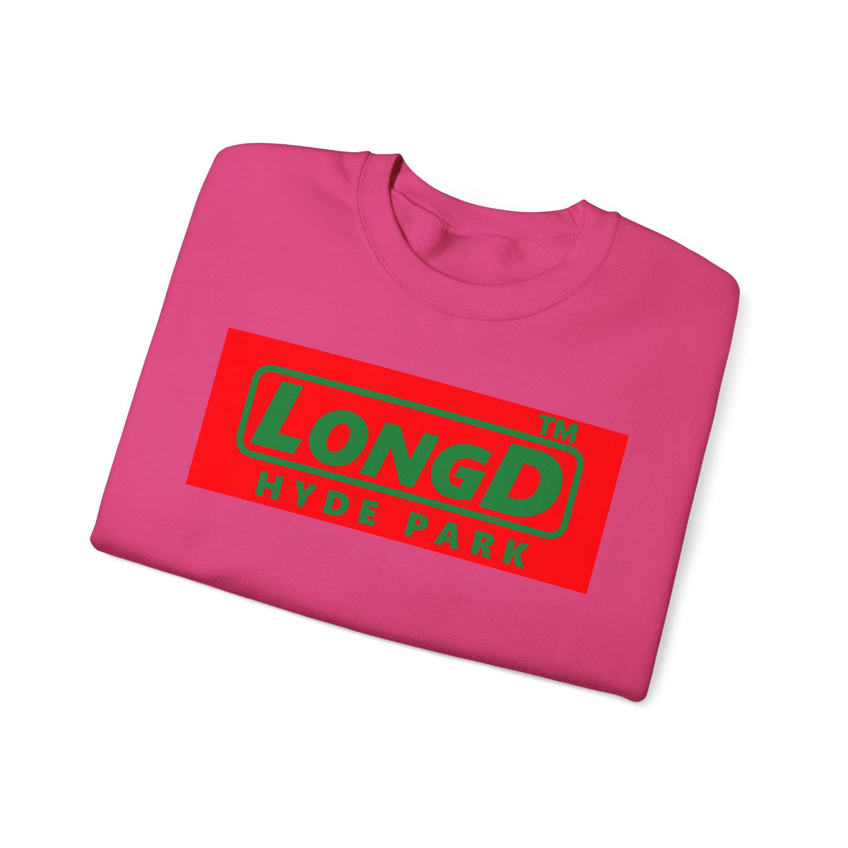 LongD Hyde Park logo positive green on negative red (Xmas colors) crewneck sweatshirt