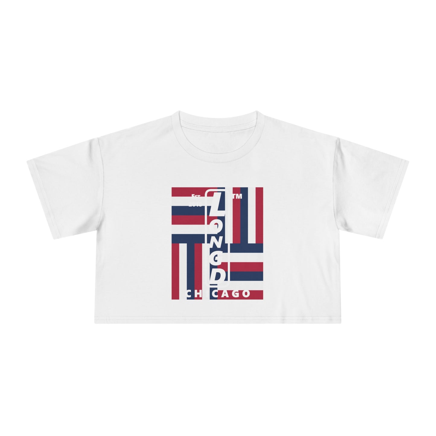 Negative windmill upright front-reversed back Chicago logo crop tee (Patriotic colors)