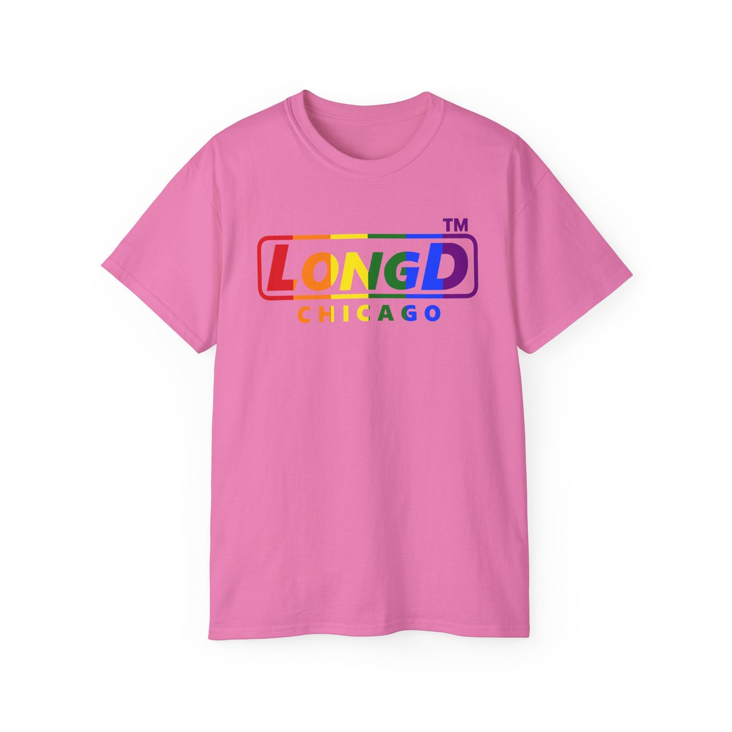 LongD positive vertical striped Chicago logo cotton tee (Pride colors)