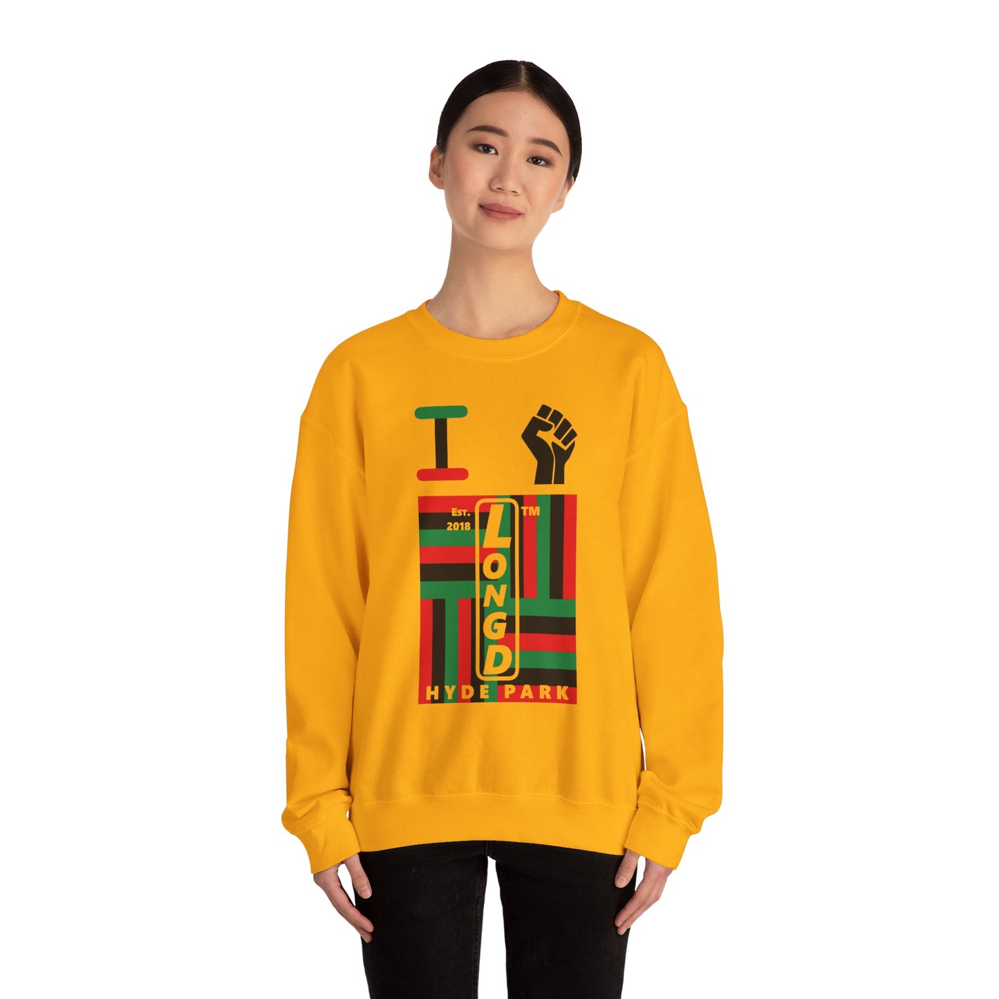I Fist LongD negative windmill Hyde Park upright front-back logo crewneck sweatshirt