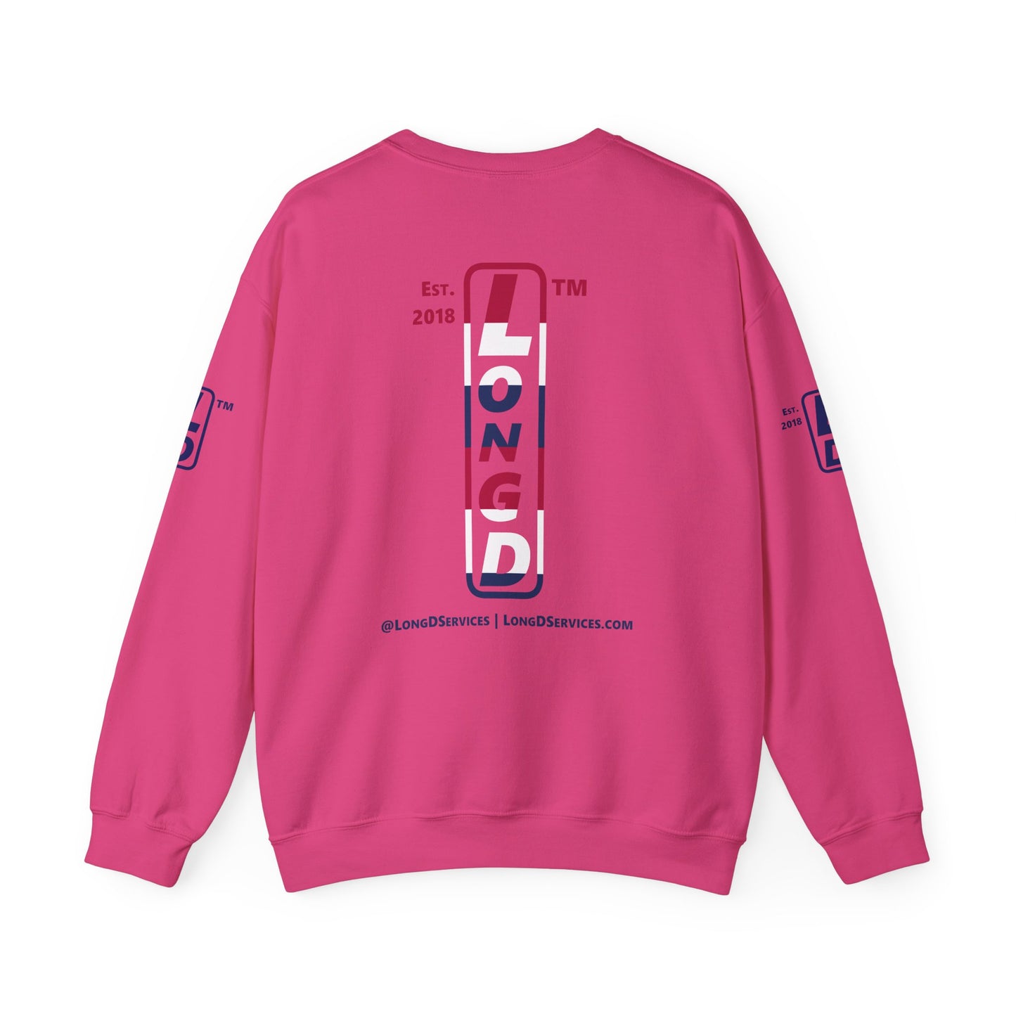 I Burst LongD positive horizontal 6-striped tag-domain upright 4-print logo crewneck sweatshirt