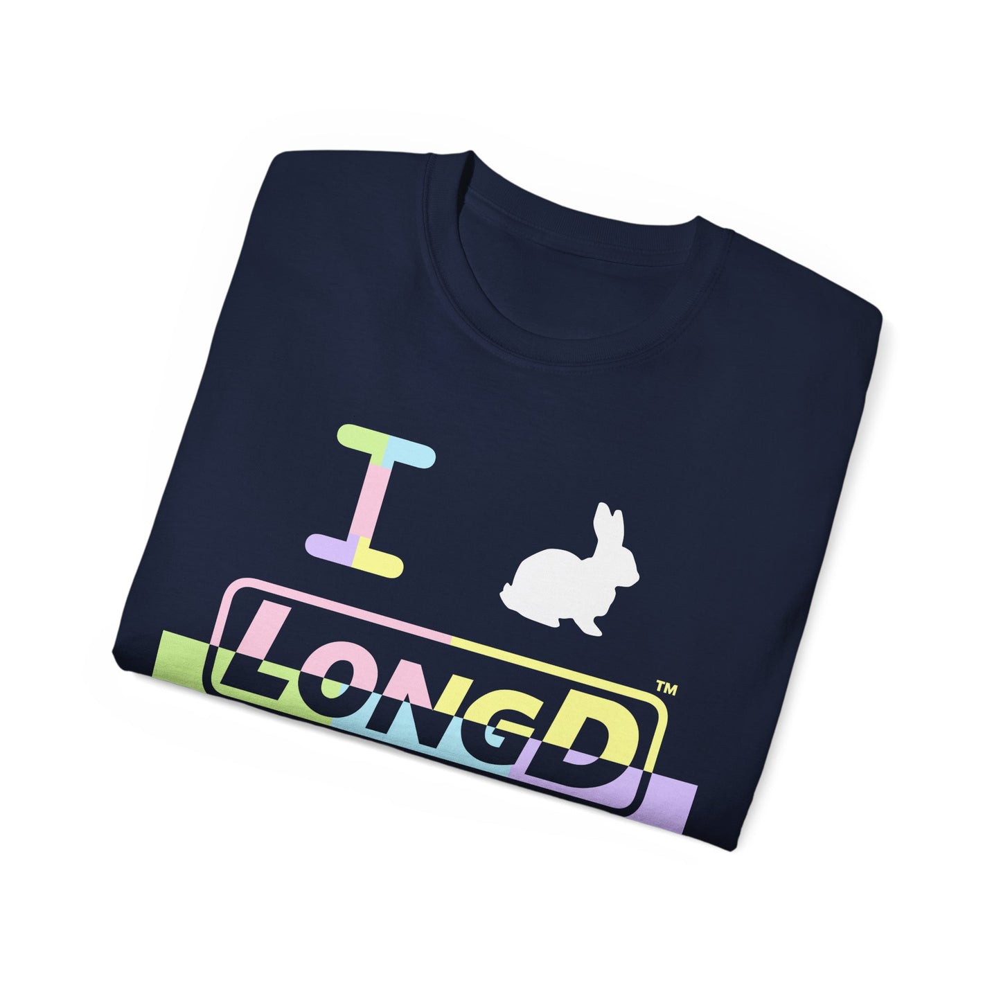 I Bunny LongD® Logo Cotton Tee Easter pastel variety positive top text and negative bottom text (white Easter Bunny)