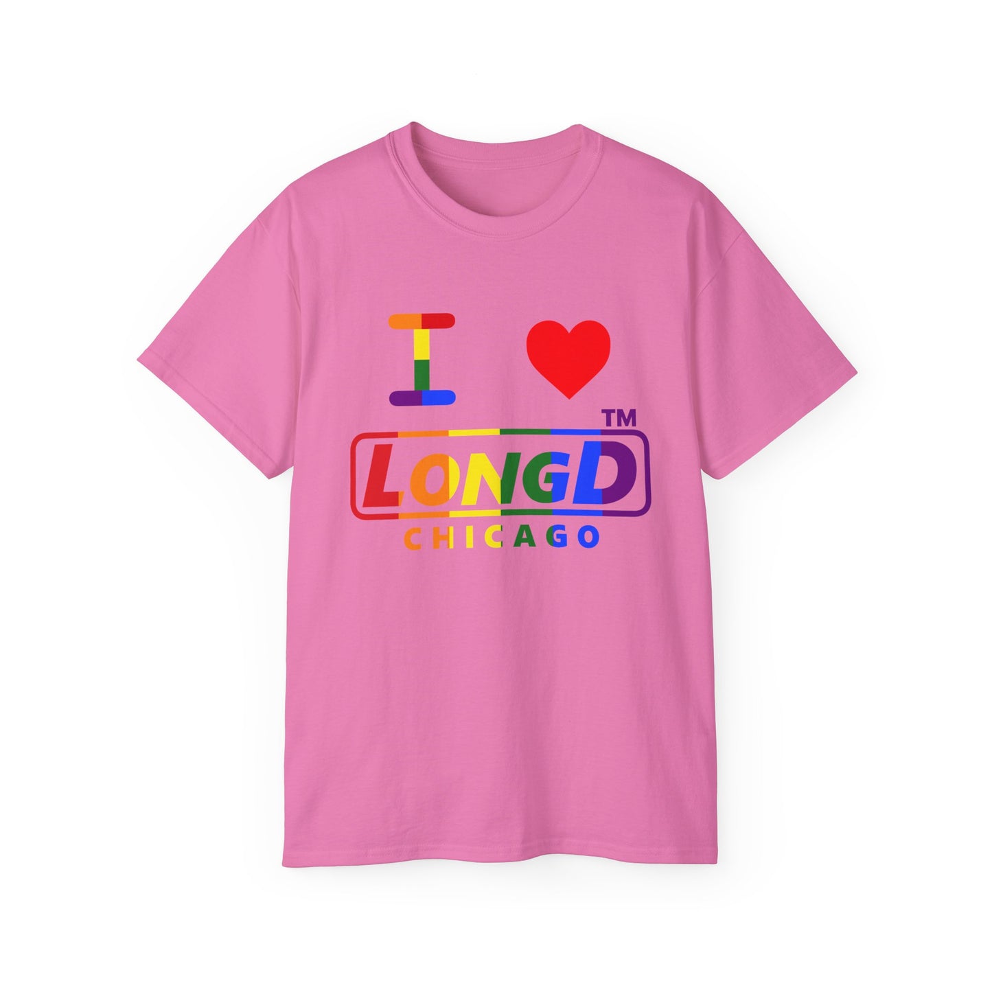 I Luv LongD positive vertical striped Chicago logo cotton tee (Pride colors)
