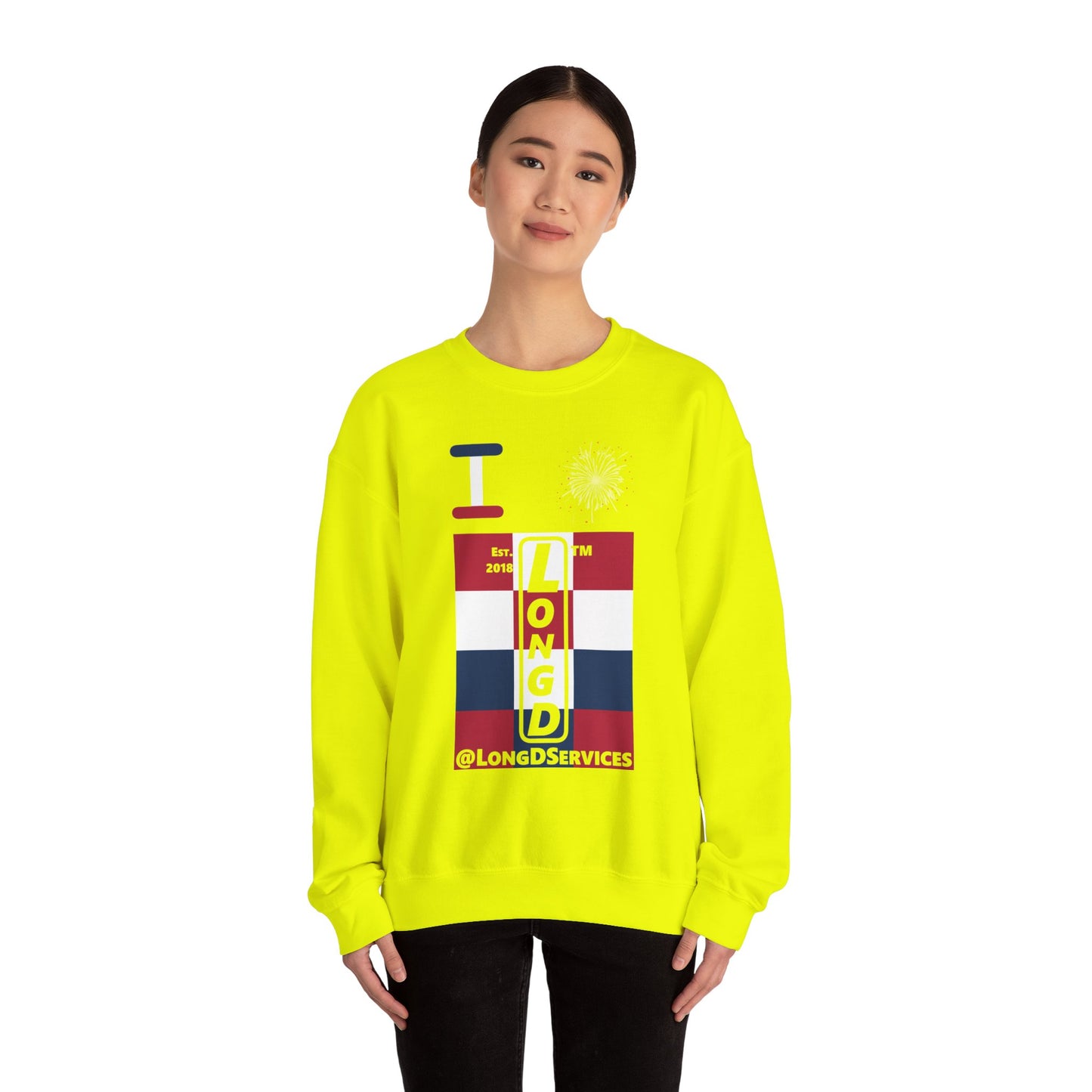I Burst LongD negative 4x3 tag upright logo crewneck sweatshirt
