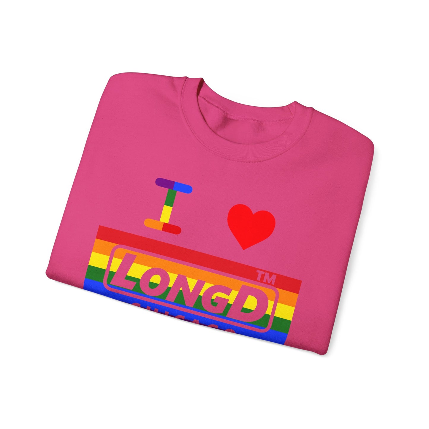 I Luv LongD negative horizontal striped Chicago logo crewneck sweatshirt (Pride colors)