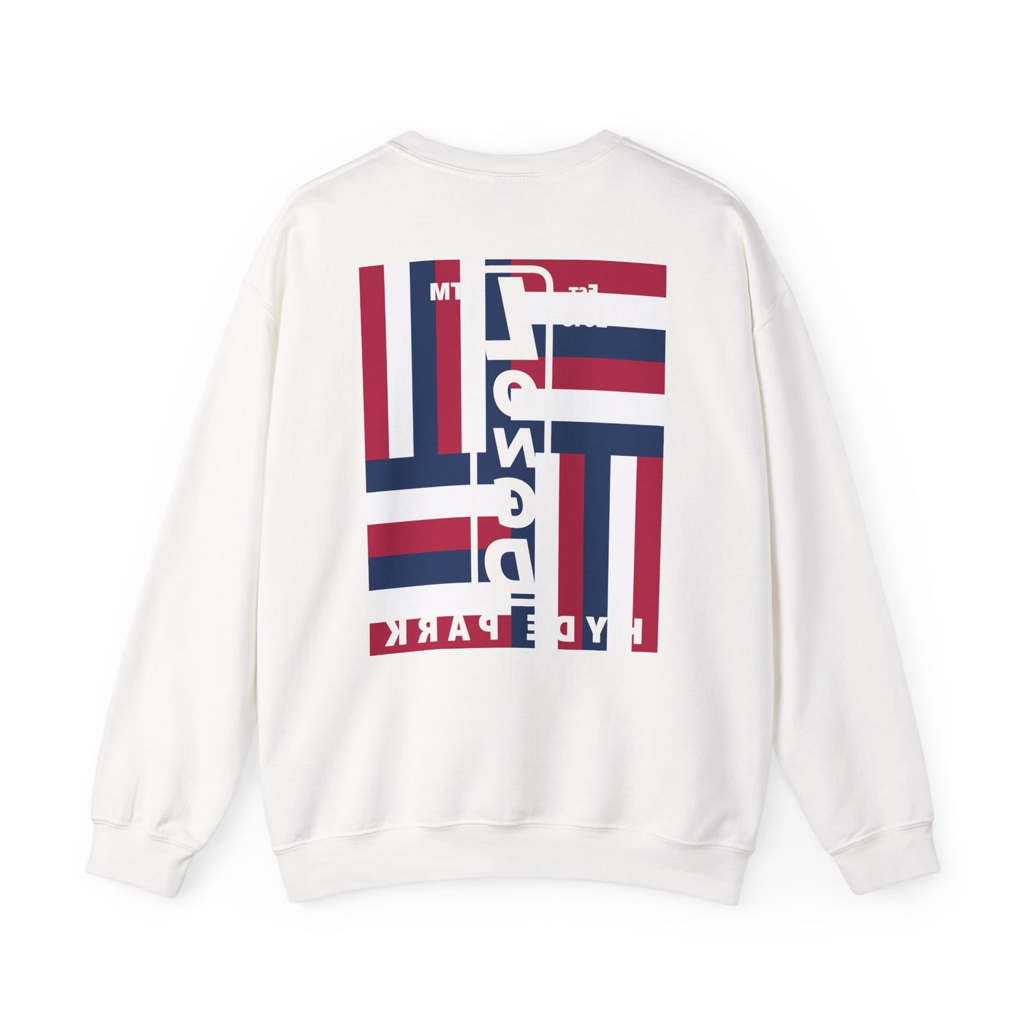 I Burst LongD negative windmill Hyde Park upright front-back logo crewneck sweatshirt