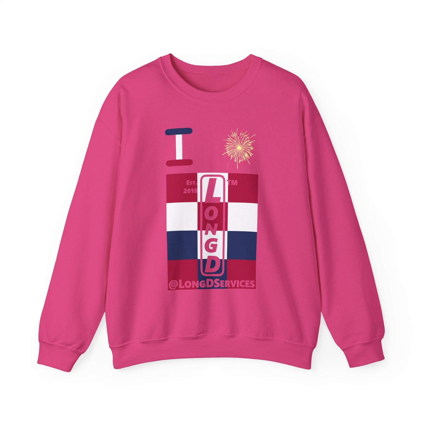 I Burst LongD negative 4x3 tag upright logo crewneck sweatshirt